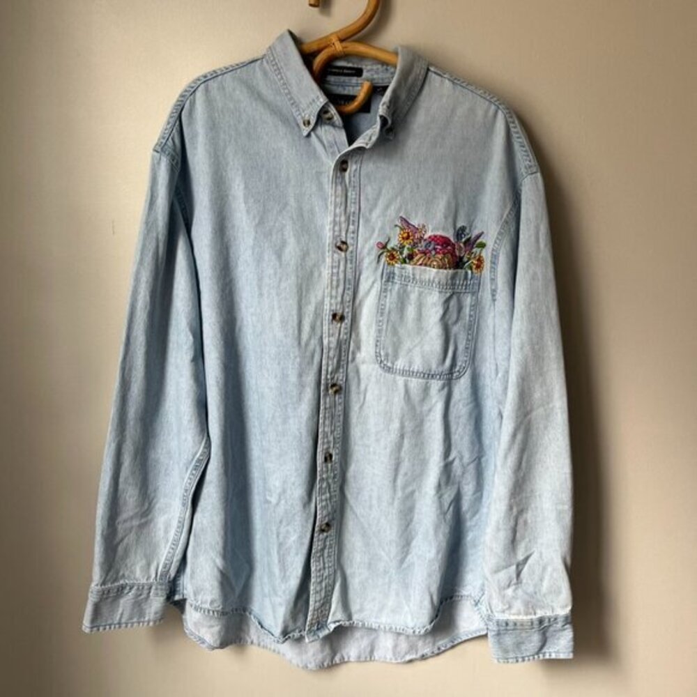 Vintage Bunny Button Down Denim Top Women's Large